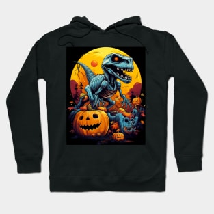 Halloween Skeleton Zombie Ghost Riding T Rex Funny Pumpkin Hoodie